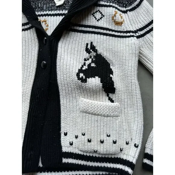 1950s Vintage Western Sears Men’s Size M Cowboy Horses Sweater Cardigan Flaws